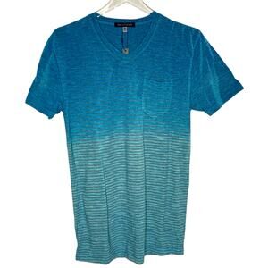 Lords of Harlech S NEW Mens V Neck T Shirt Striped Aqua Short Sleeve Active